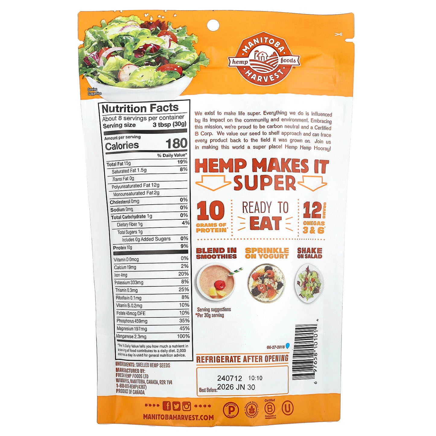 Manitoba Harvest, Hemp Hearts, Shelled Hemp Seeds, 8 oz (227 g)