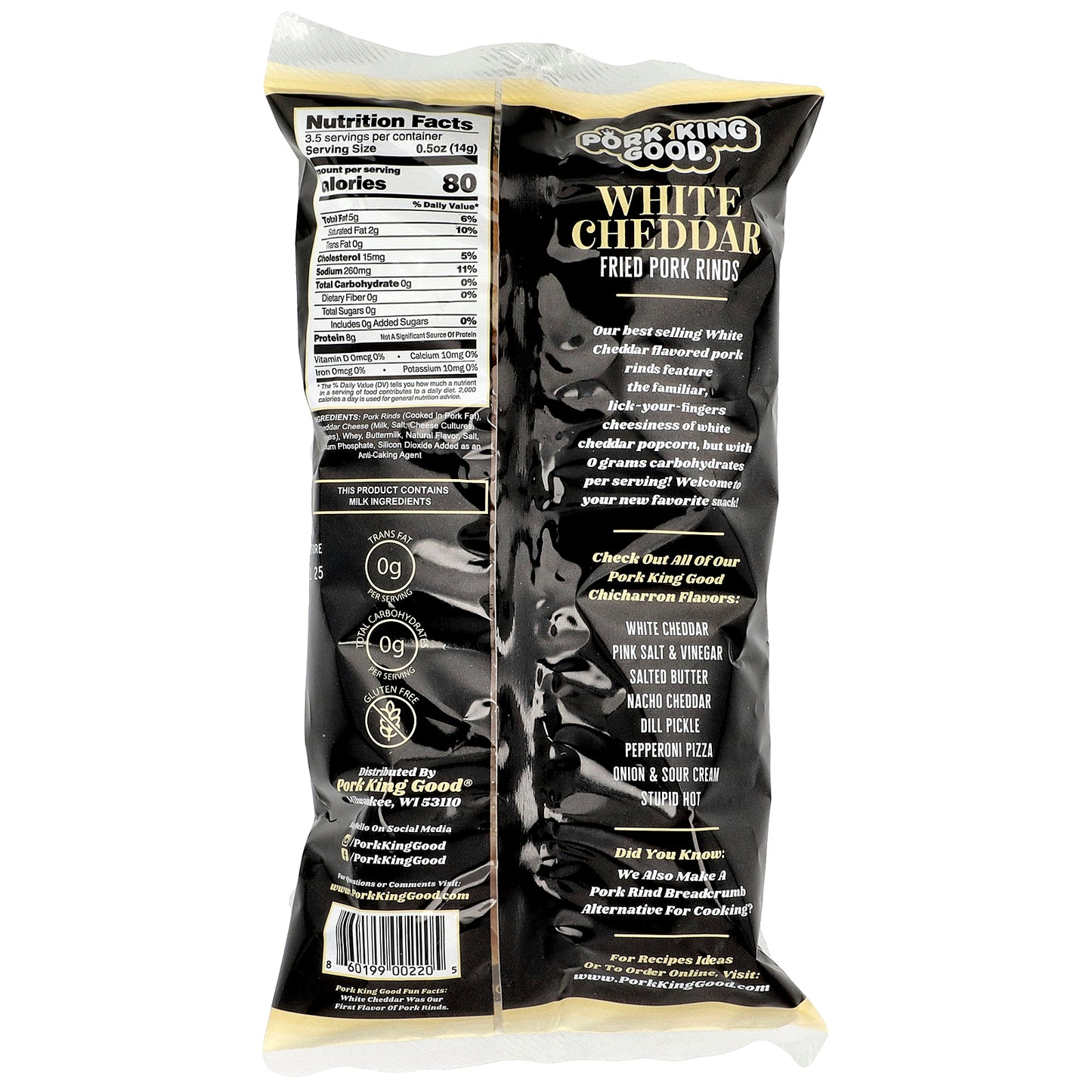 Pork King Good, Flavored Chicharrones, White Cheddar, 1.75 oz (49.5 g)