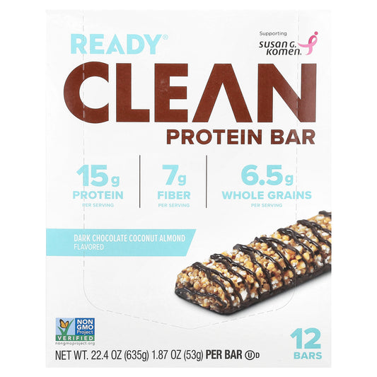 Ready, Clean Protein Bar, Dark Chocolate Coconut Almond, 12 Bars, 1.87 oz (53 g) Each