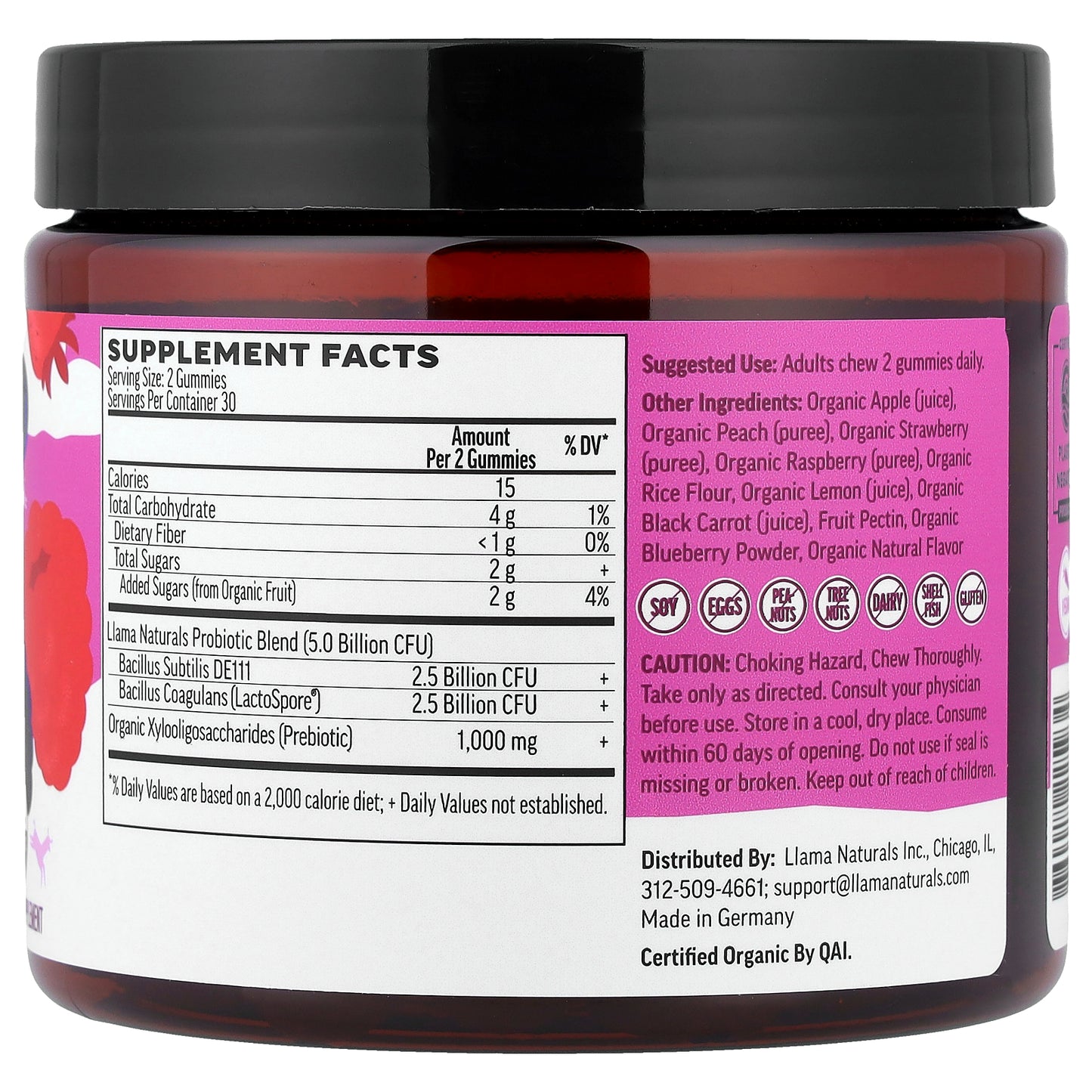 Llama Naturals, Adult Prebiotic & Probiotic, Real Fruit Gummies, Mixed Berry, 60 Gummies