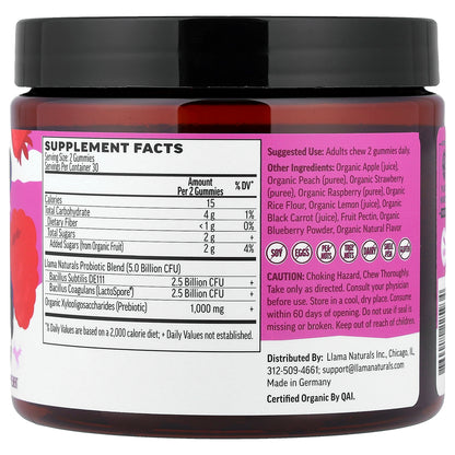 Llama Naturals, Adult Prebiotic & Probiotic, Real Fruit Gummies, Mixed Berry, 60 Gummies