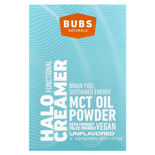 BUBS Naturals, Halo Creamer, MCT Oil Powder, Unflavored, 14 Packets, 0.35 oz (10 g) Each