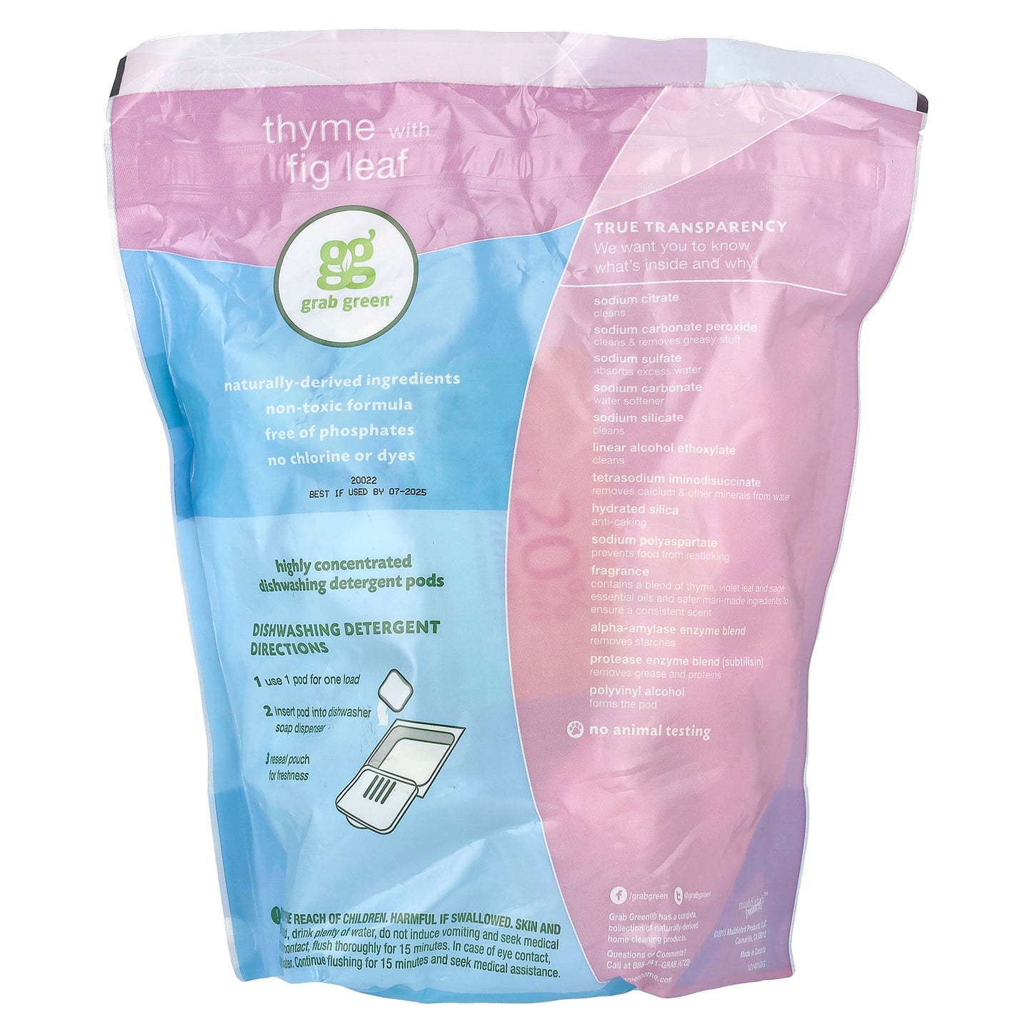 Grab Green, Automatic Dishwashing Detergent Pods, Thyme with Fig Leaf, 60 Loads, 2 lbs, 6 oz (1,080 g)