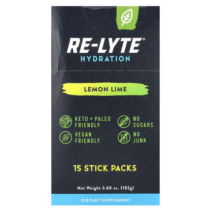 Redmond Trading Company, Re-Lyte® Hydration, Lemon Lime , 15 Stick Packs, 0.24 oz (6.8 g) Each