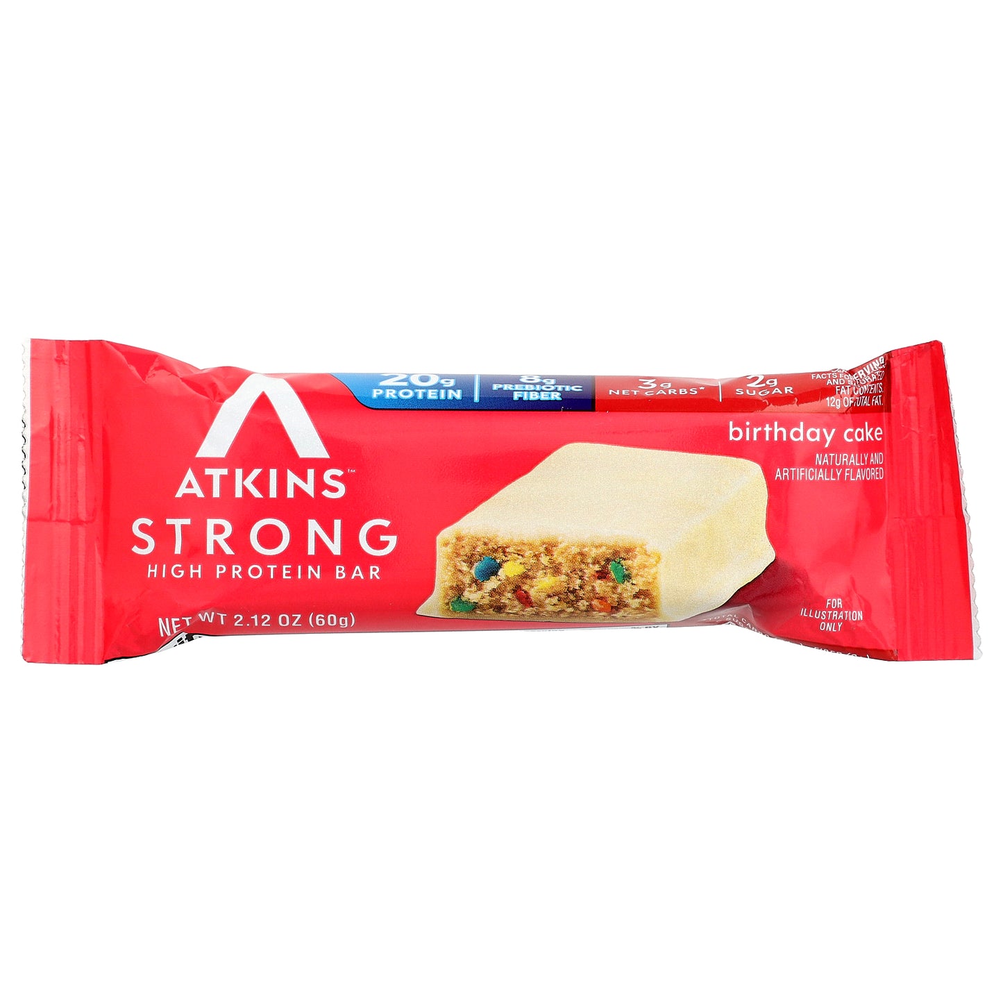 Atkins, Strong, High Protein Bar, Birthday Cake, 4 Bars, 2.12 oz (60 g) Each