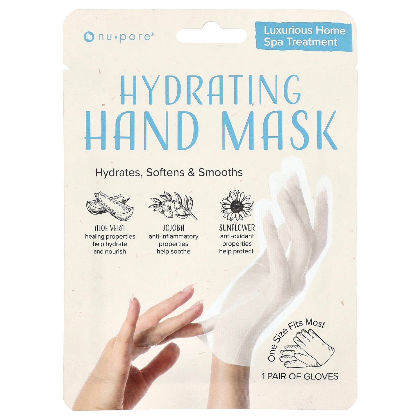 Nu-Pore, Hydrating Hand Mask, 1 Pair