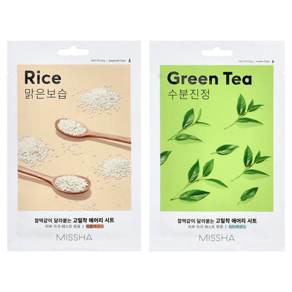 Missha, Airy Fit Beauty Sheet Mask, Rice & Green Tea, 10 Sheets, 0.67 oz (19 g) Each
