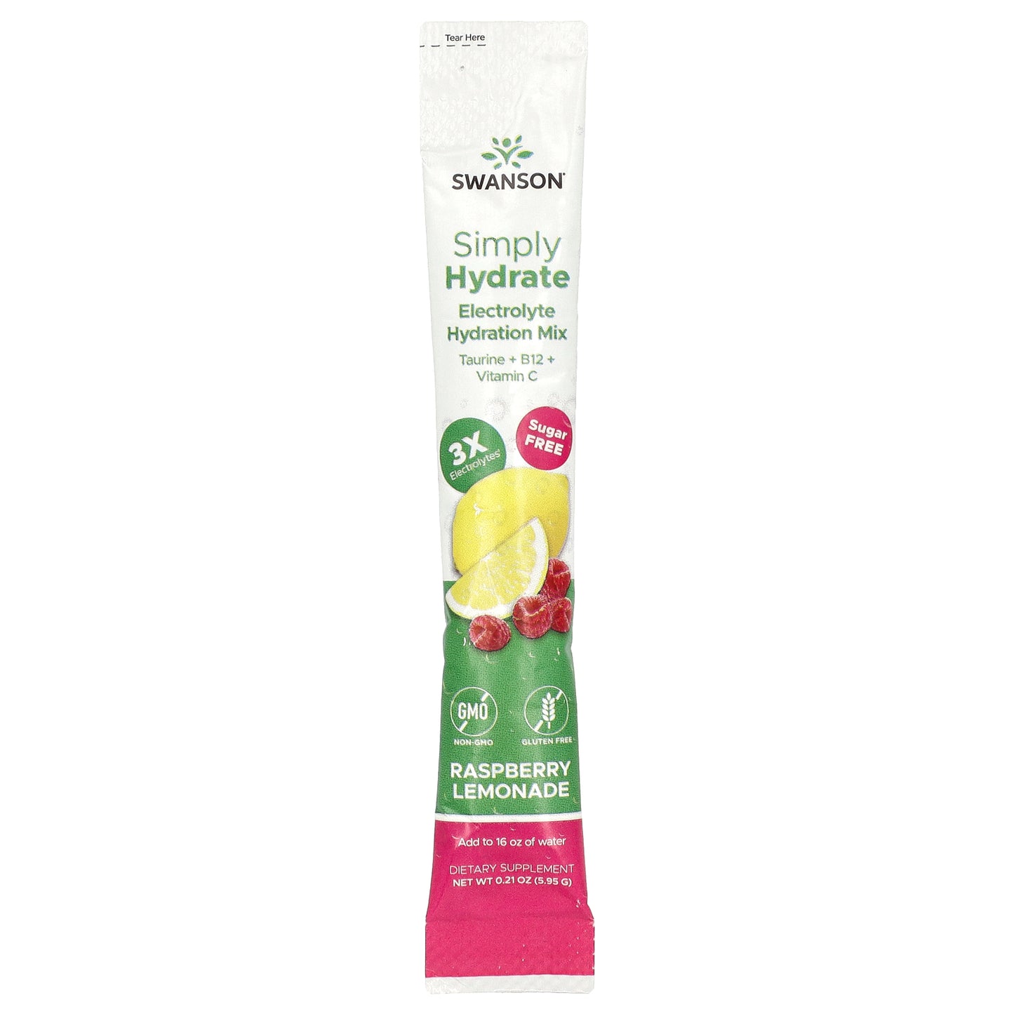 Swanson, Simply Hydrate, Electrolyte Hydration Mix, Sugar Free, Raspberry Lemonade, 30 Stick Packs, 0.21 oz (5.95 g) Each