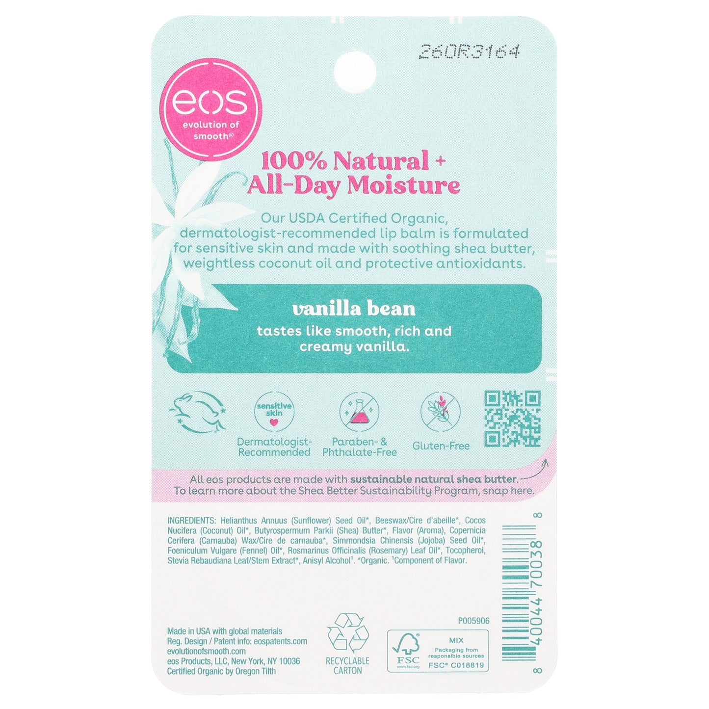 EOS, 100% Natural Organic Lip Balm, Vanilla Bean, 0.25 oz (7 g)