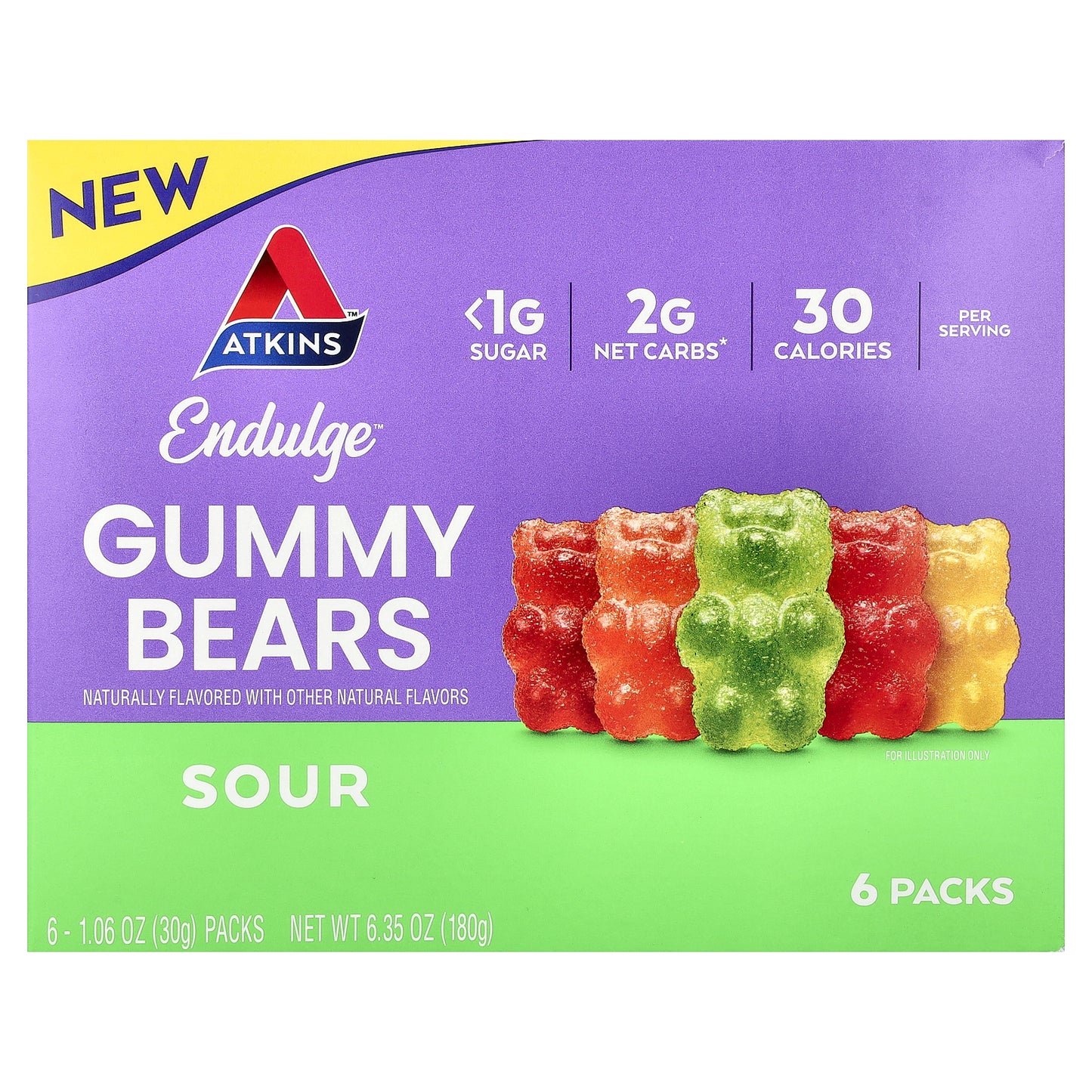 Atkins, Endulge™, Gummy Bears, Sour, 6 Packs, 1.06 oz (30 g) Each