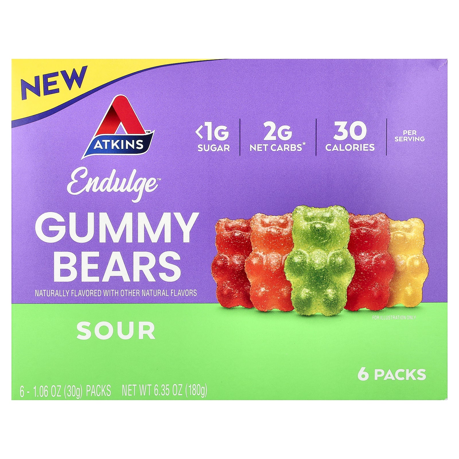 Atkins, Endulge™, Gummy Bears, Sour, 6 Packs, 1.06 oz (30 g) Each