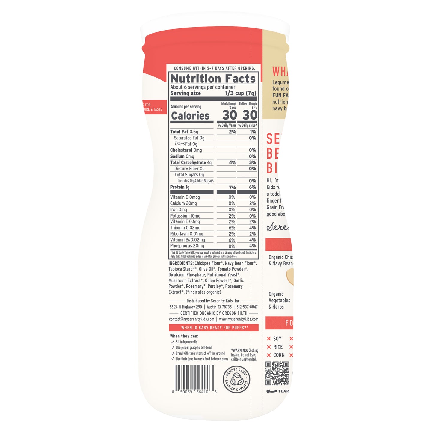 Serenity Kids, Organic Grain Free Puffs, Tomato & Herbs, 1.5 oz (42 g)