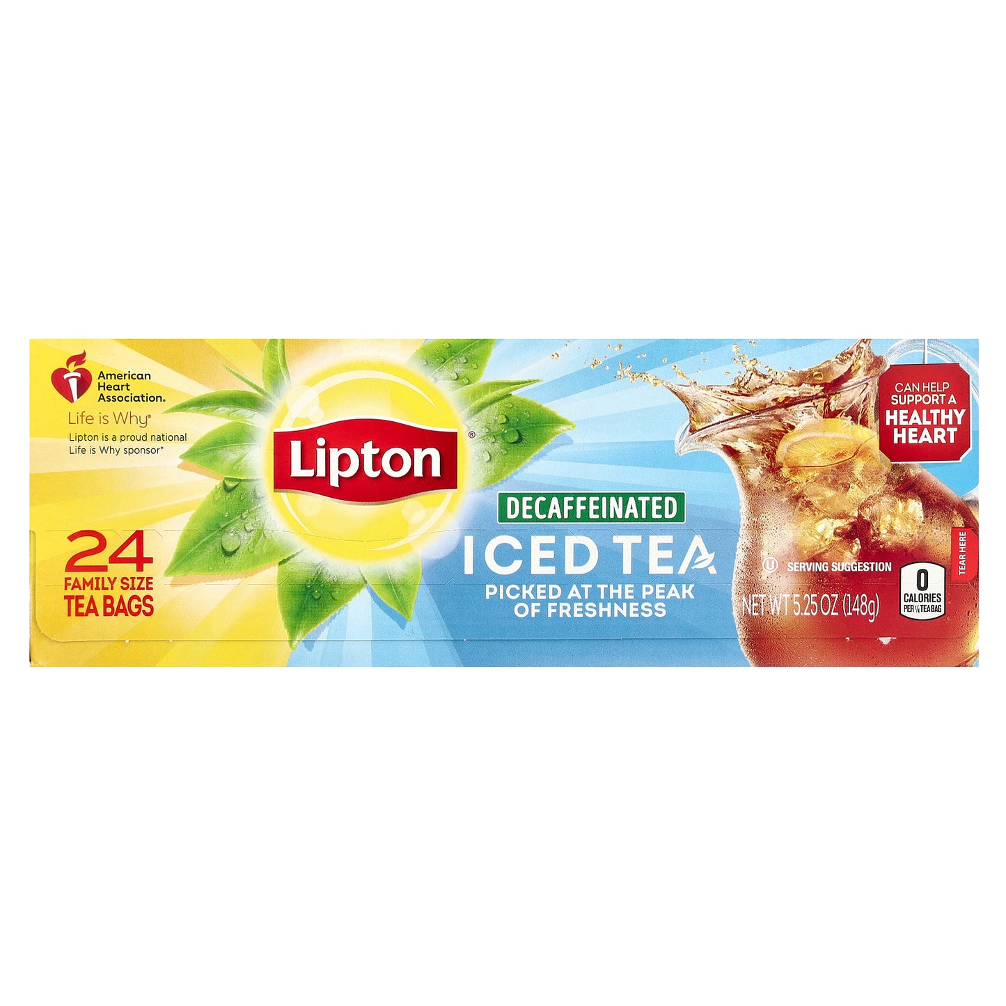 Lipton, Iced Tea, Decaffeinated, 24 Family Size Tea Bags, 5.25 oz (148 g)