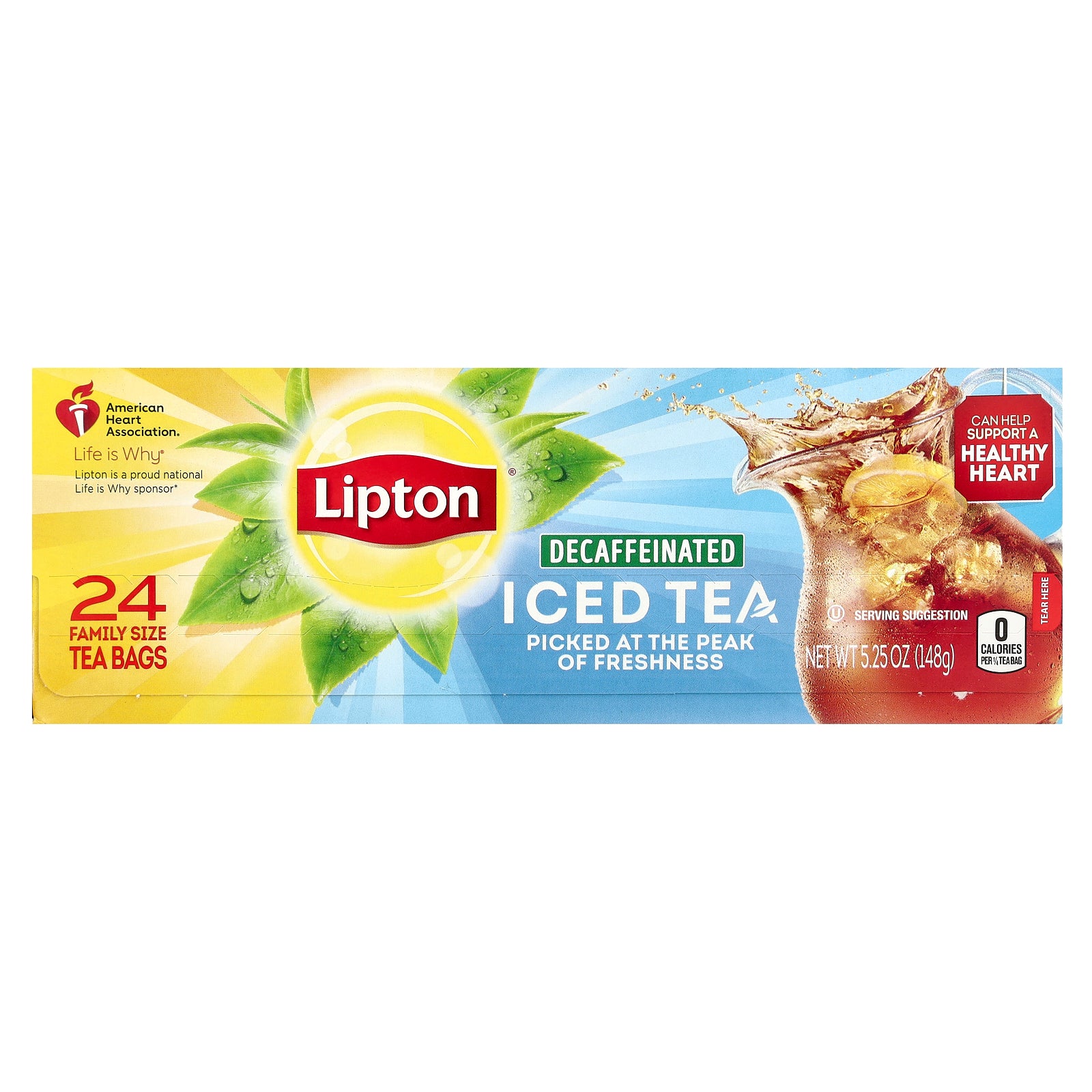 Lipton, Iced Tea, Decaffeinated, 24 Family Size Tea Bags, 5.25 oz (148 g)