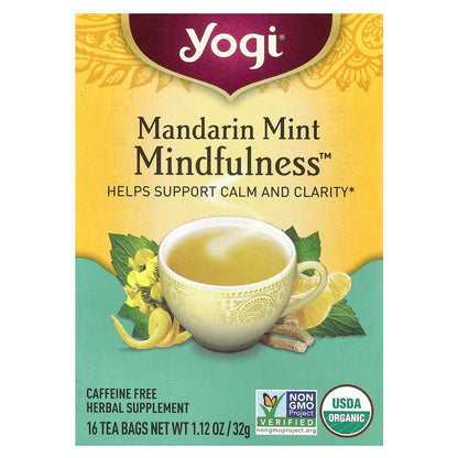 Yogi Tea, Mandarin Mint Mindfulness, Caffeine Free, 16 Tea Bags, 1.12 oz (32 g)