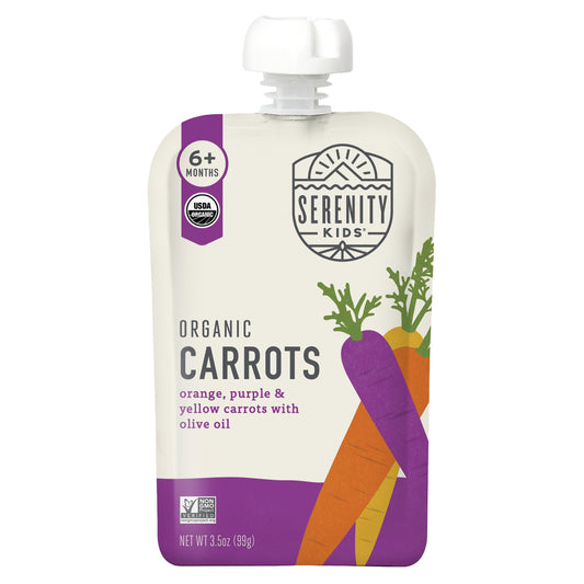 Serenity Kids, Organic Carrots, 6+ Months, Orange, Purple & Yellow Carrots with Olive Oil, 3.5 oz (99 g)