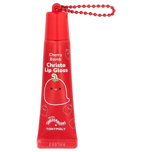 TonyMoly, Original Squishmallows™, Christo Key Chain Lip Gloss, Cherry Bomb, 0.38 oz (11 g)