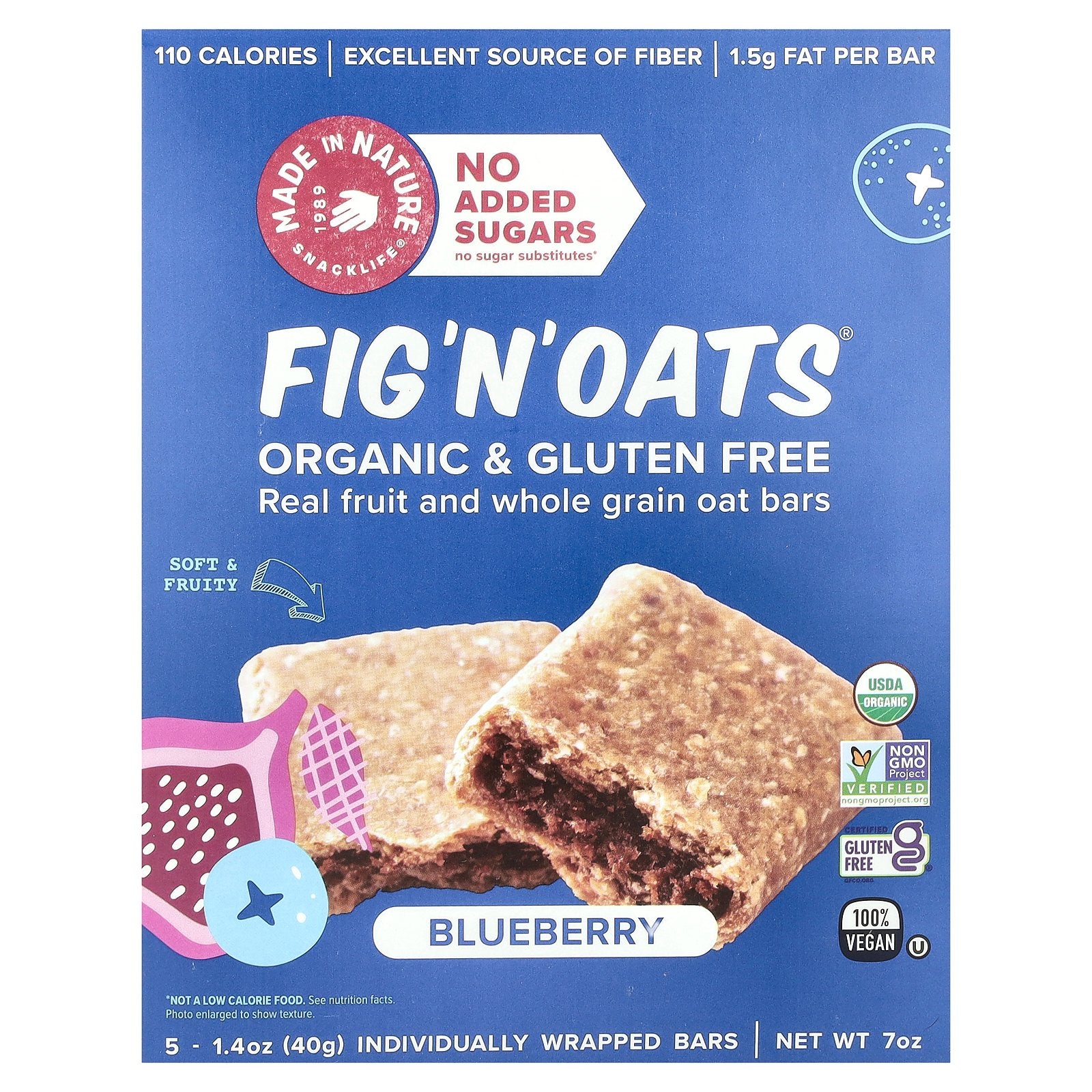 Made in Nature, Fig 'N' Oats®, Blueberry, 5 Individually Wrapped Bars, 1.4 oz (40 g) Each