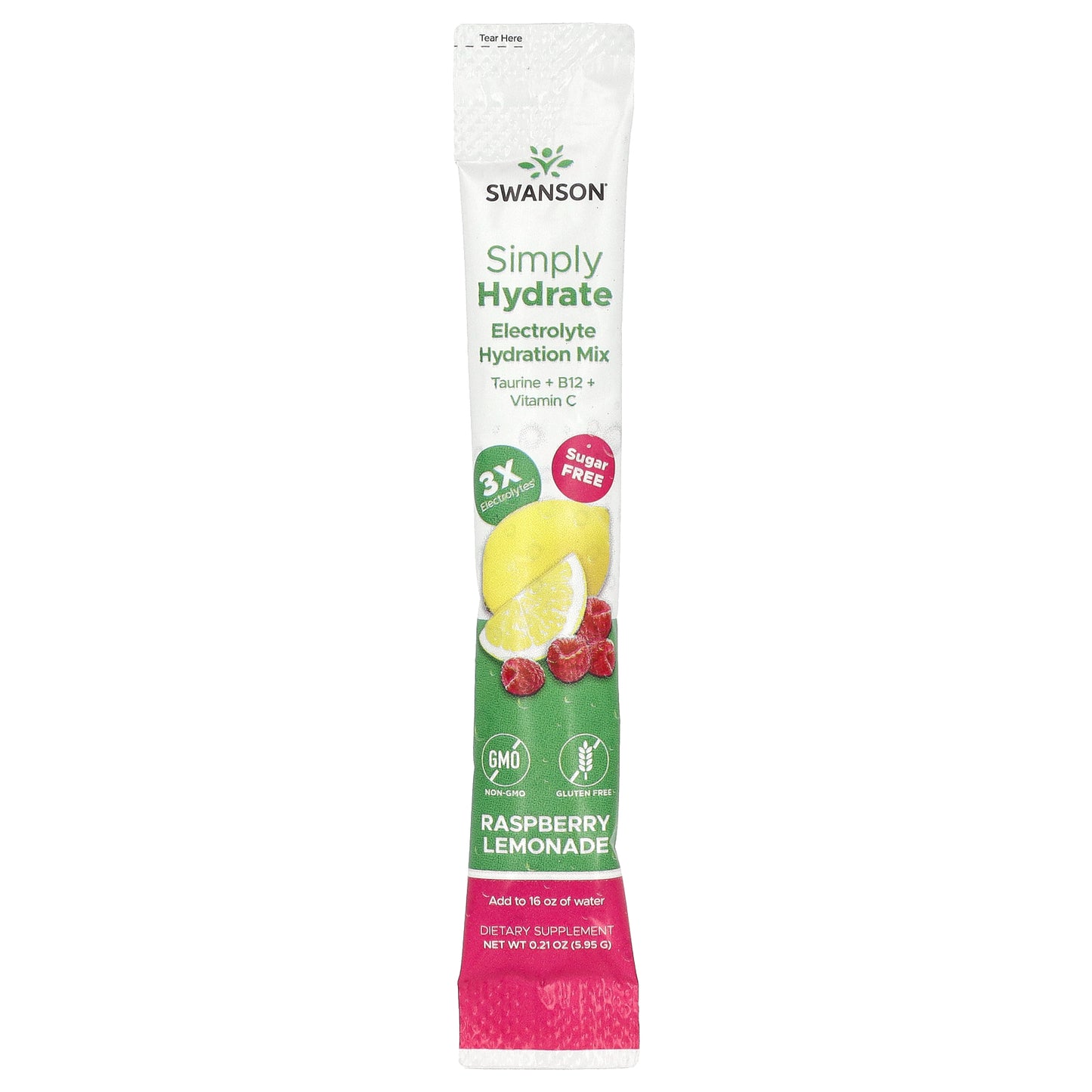 Swanson, Simply Hydrate, Electrolyte Hydration Mix, Raspberry Lemonade, 8 Stick Packs 0.21 oz (5.95 g) Each