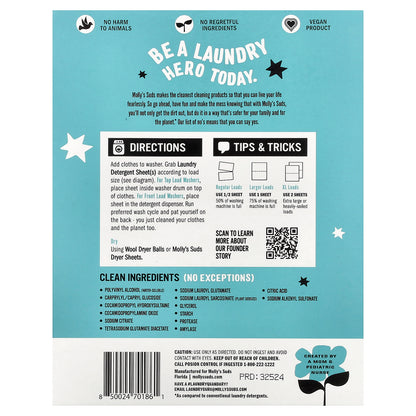 Molly's Suds, Laundry Detergent Sheets, Unscented, 35 Sheets