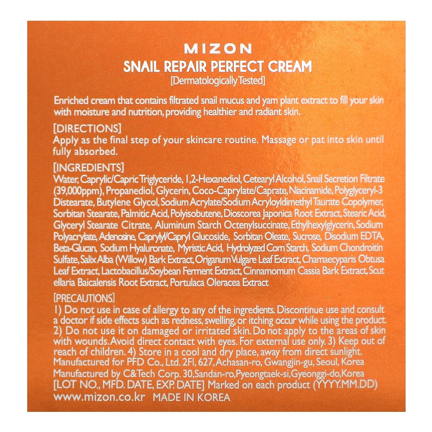 Mizon, Snail Repair Perfect Cream, 1.69 fl oz (50 ml)