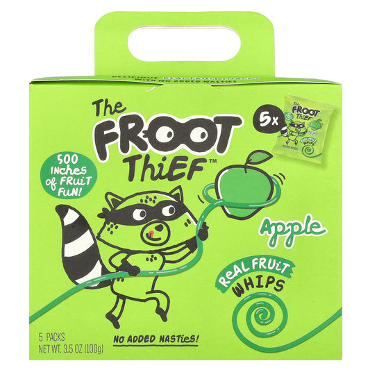 The Froot Thief, Real Fruit Whips, Apple, 5 Packs, 0.7 oz (20 g) Each