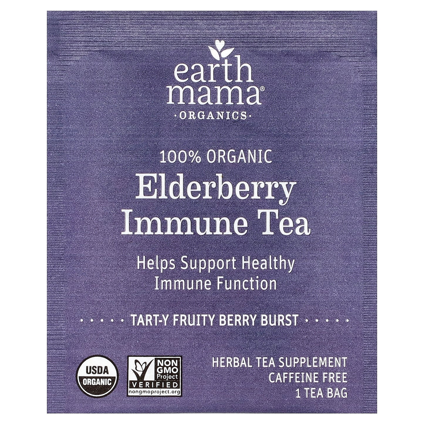 Earth Mama, Organics, 100% Organic Elderberry Immune Tea, Tart-Y Fruity Berry Burst, Caffeine Free, 16 Tea Bags, 0.98 oz (28 g)