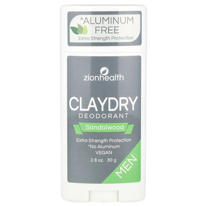 Zion Health, Men, ClayDry Deodorant, Sandalwood, 2.8 oz (80 g)