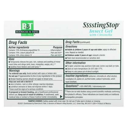 Boericke & Tafel, SssstingStop Topical Gel with Citronella, 1 oz (28 g)