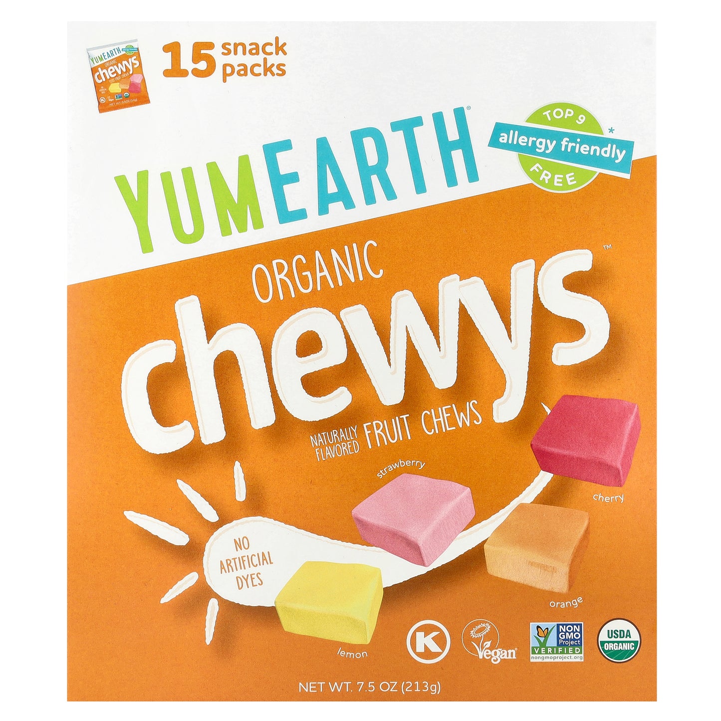 YumEarth, Organic Chewys™, Fruit Chews, 15 Snack Packs, 0.5 oz (14 g) Each
