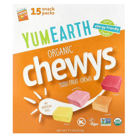 YumEarth, Organic Chewys™, Fruit Chews, 15 Snack Packs, 0.5 oz (14 g) Each