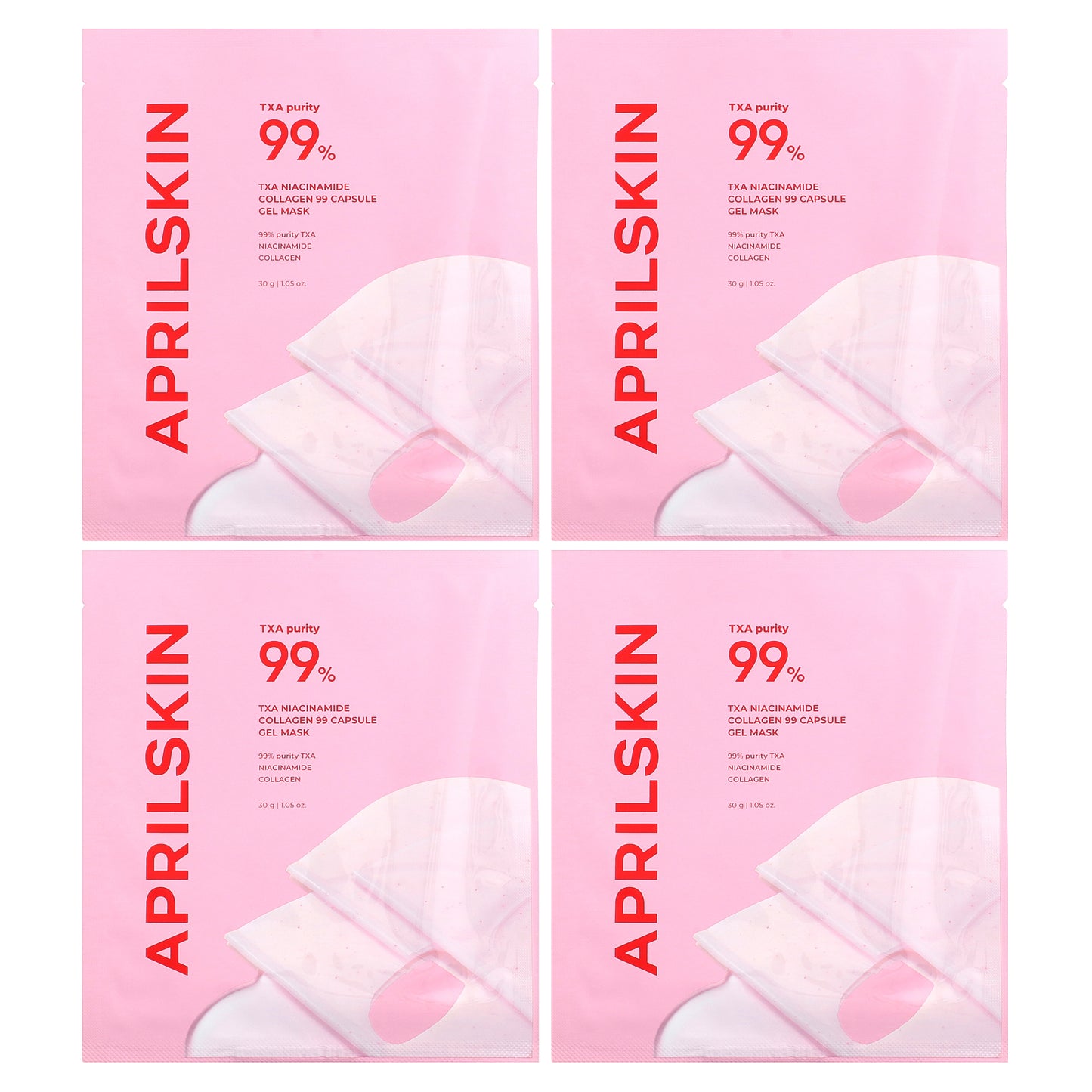 April Skin, TXA Niacinamide Collagen 99 Capsule Gel Beauty Mask, 4 Sheets, 1.05 oz (30 g) Each