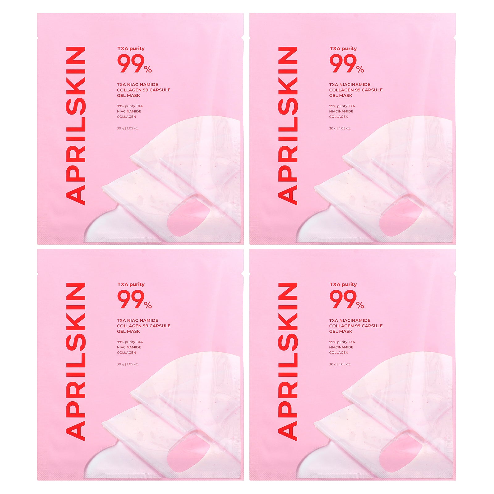 April Skin, TXA Niacinamide Collagen 99 Capsule Gel Beauty Mask, 4 Sheets, 1.05 oz (30 g) Each