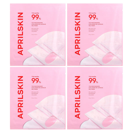 April Skin, TXA Niacinamide Collagen 99 Capsule Gel Beauty Mask, 4 Sheets, 1.05 oz (30 g) Each