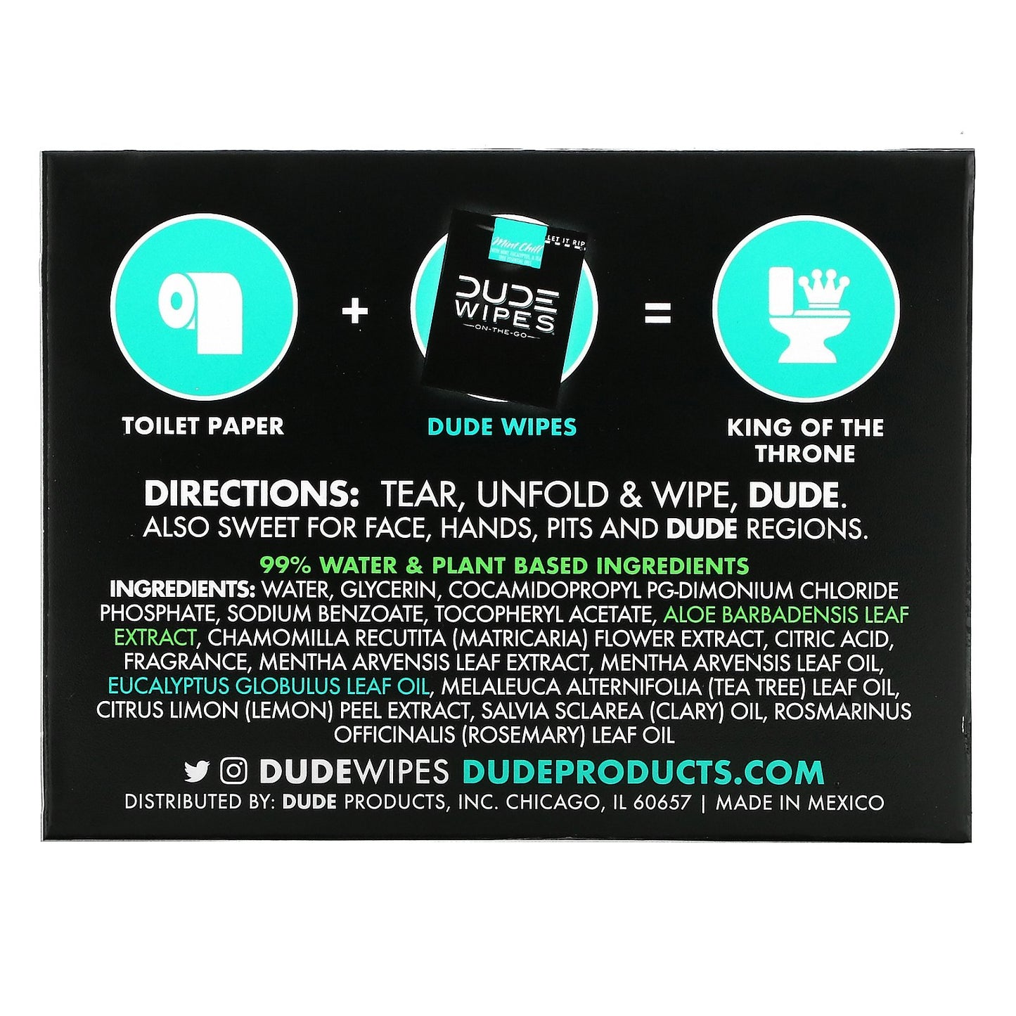 Dude Products, Wipes, On-The-Go, Flushable Wipes, Mint Chill, 30 Individually Wrapped Wipes, (5.7 x 7.8 in) Each