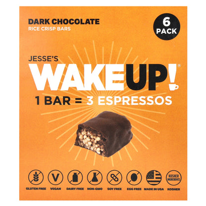 Jesse's WAKEUP!, Rice Crisp Bars, Dark Chocolate, 6 Pack, 1.13 oz (32 g)