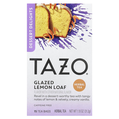 Tazo Teas, Dessert Delights, Herbal Tea, Glazed Lemon Loaf, Caffeine Free, 15 Tea Bags, 1.10 oz (31.2 g)