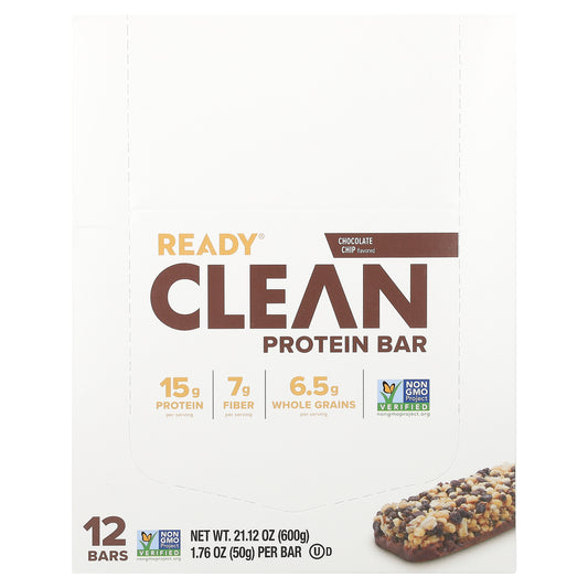 Ready, Clean Protein Bar, Chocolate Chip, 12 Bars, 1.76 oz (50 g) Each