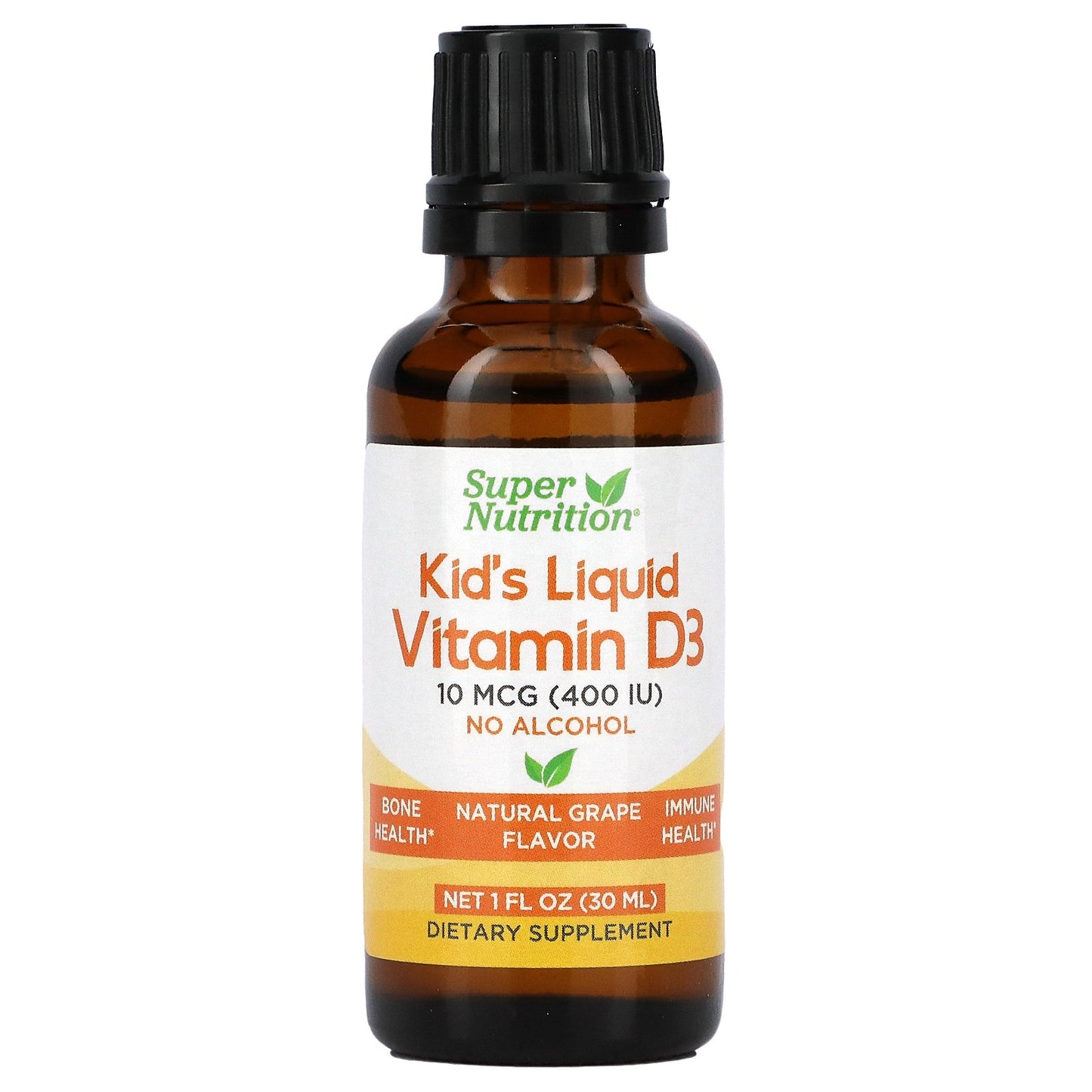 Super Nutrition, Kid’s Liquid Vitamin D3, No Alcohol, Grape, 10 mcg (400 IU), 1 fl oz (30 ml)