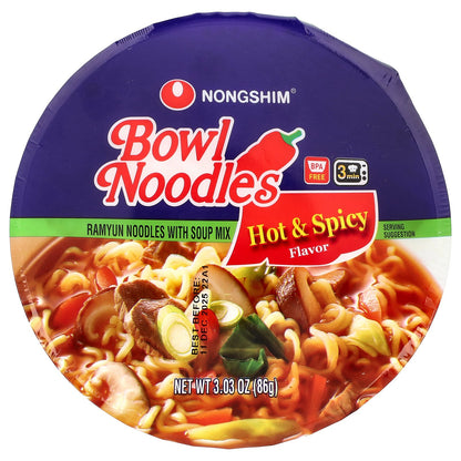 Nongshim, Bowl Noodles, Ramyun Noodles With Soup Mix, Hot & Spicy , 3.03 oz (86 g)