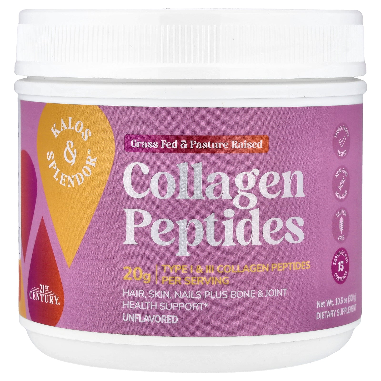 21st Century, Kalos & Splendor™ Collagen Peptides, Unflavored, 10.6 oz (300 g)
