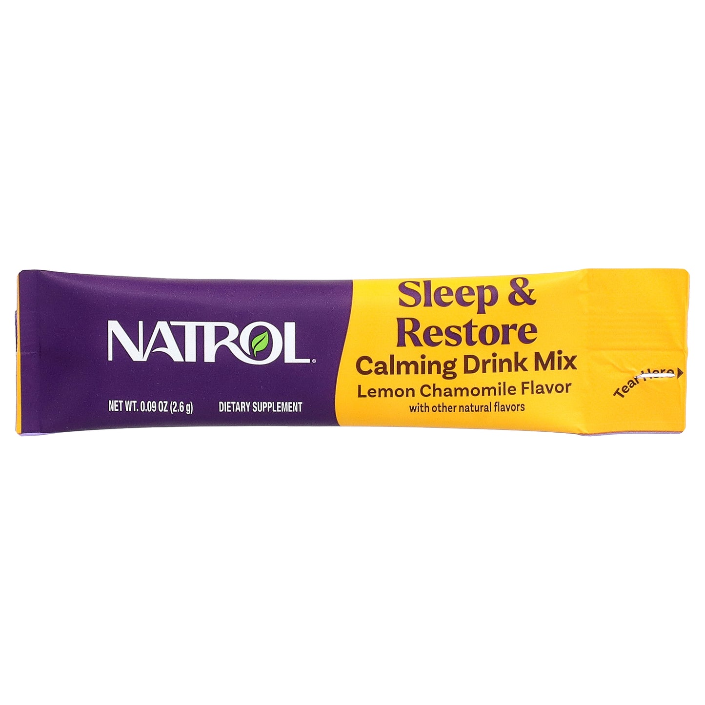 Natrol, Sleep & Restore, Calming Drink Mix, Melatonin Free, Lemon Chamomile, 10 Stick Packs, 0.09 oz (2.6 g) Each