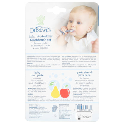 Dr. Brown's, Infant to Toddler Toothbrush Set, 0-3 Years, Blue, Apple Pear, 2 Piece Set