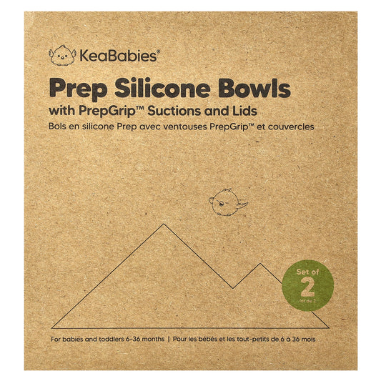 KeaBabies, Prep Silicone Bowls with PrepGrip™ Suctions and Lids, 6-36 Months, Desert, 2 Pack