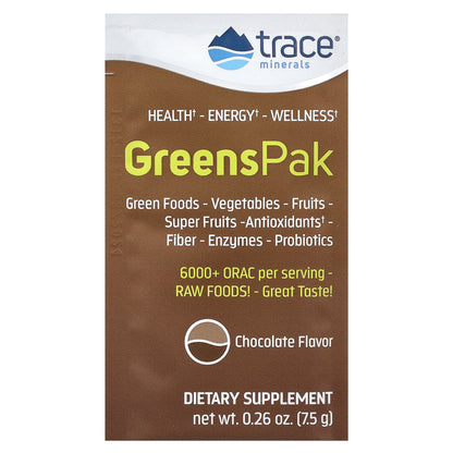 Trace Minerals ®, Greens Pak, Chocolate, 30 Packets, 0.26 oz (7.5 g) Each