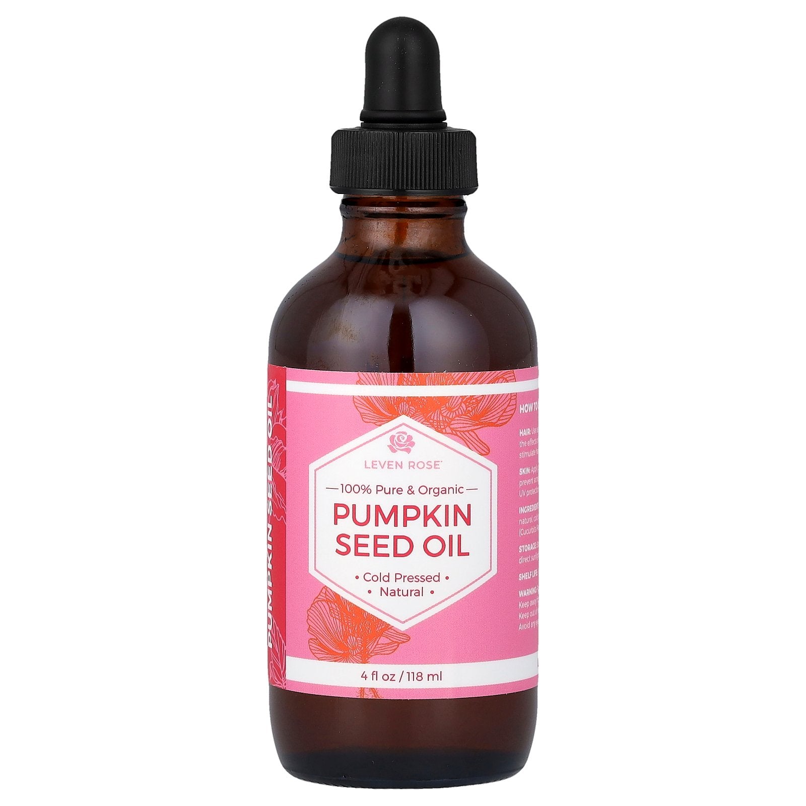 Leven Rose, 100% Pure & Organic Pumpkin Seed Oil, 4 fl oz (118 ml)