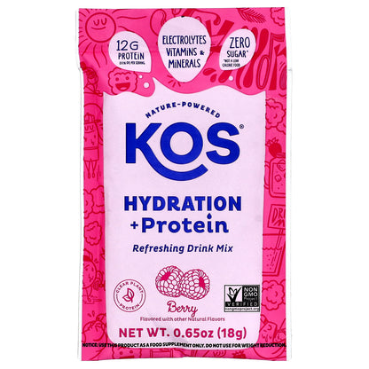 KOS, Hydration + Protein, Refreshing Drink Mix, Berry, 7 Packets, 0.65 oz (18 g) Each
