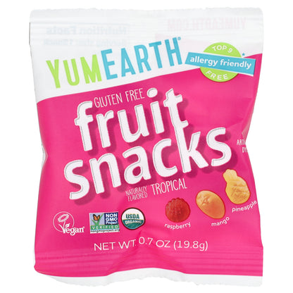 YumEarth, Gluten Free Fruit Snacks, Tropical, 10 Snack Packs, 0.7 oz (19.8 g) Each