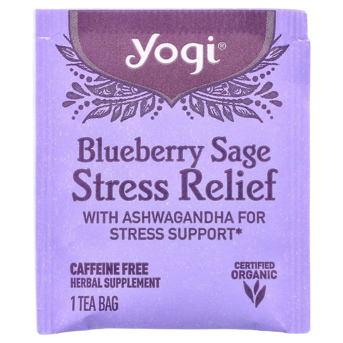 Yogi Tea, Stress Relief, Blueberry Sage, Caffeine Free, 16 Tea Bags, 1.12 oz (32 g)