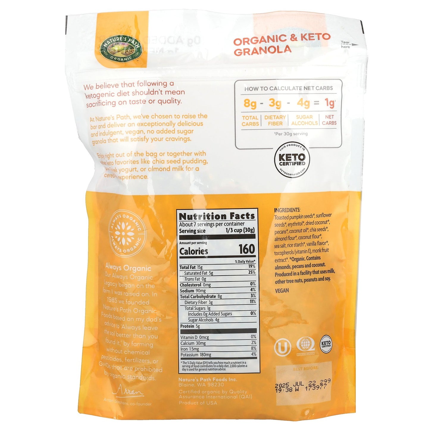 Nature's Path, Organic Ketola Crunch®, Toasted Pumpkin Seed & Vanilla Nut Granola, 8 oz (227 g)